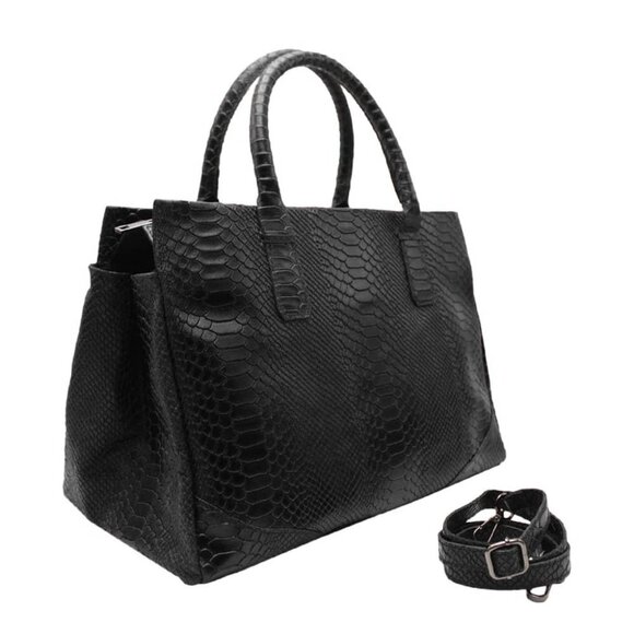 Leather Python Print Tote/Shoulder Handbag - Picture 2 of 4